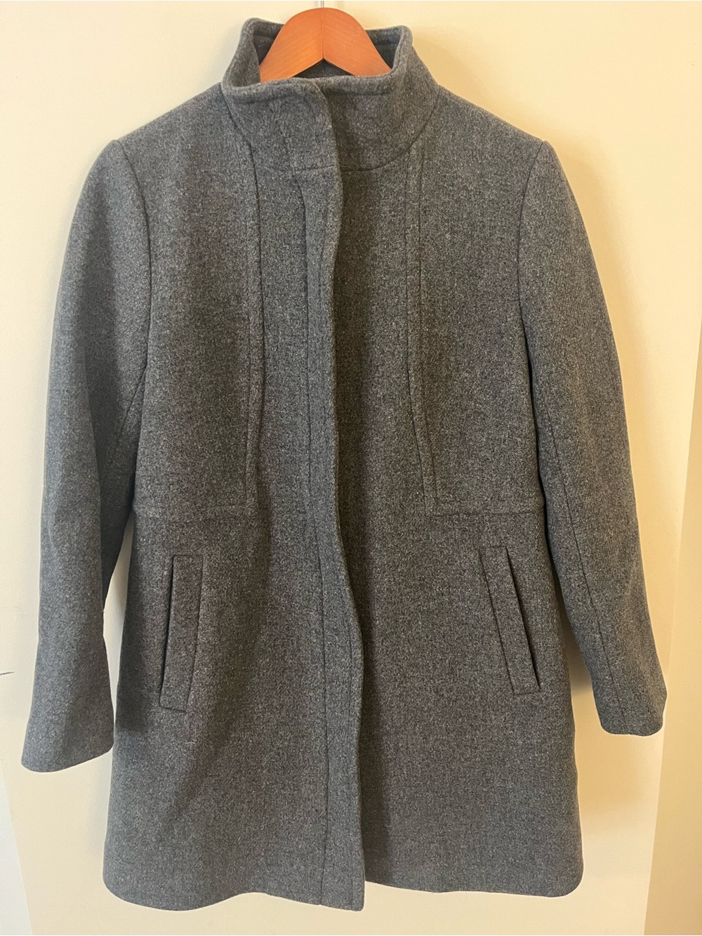 Talbots Gray Wool-Blend Stand Collar Pea Coat